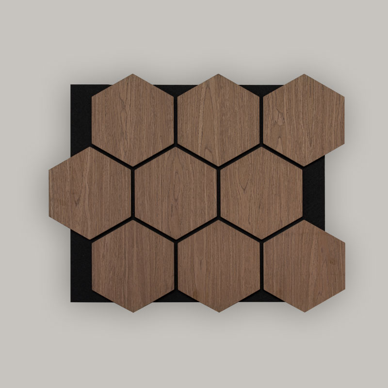 Gallervägg/akustisk väggpanel sexkantig (konstruerad träfaner omslagen) - träfiberfinish 693 mm x 567 mm