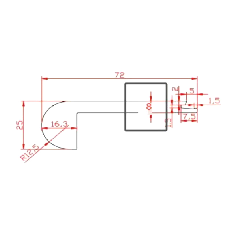 MDF-trappnos (PVC-lindad) - anpassad färg 5/16'x2 27/32'