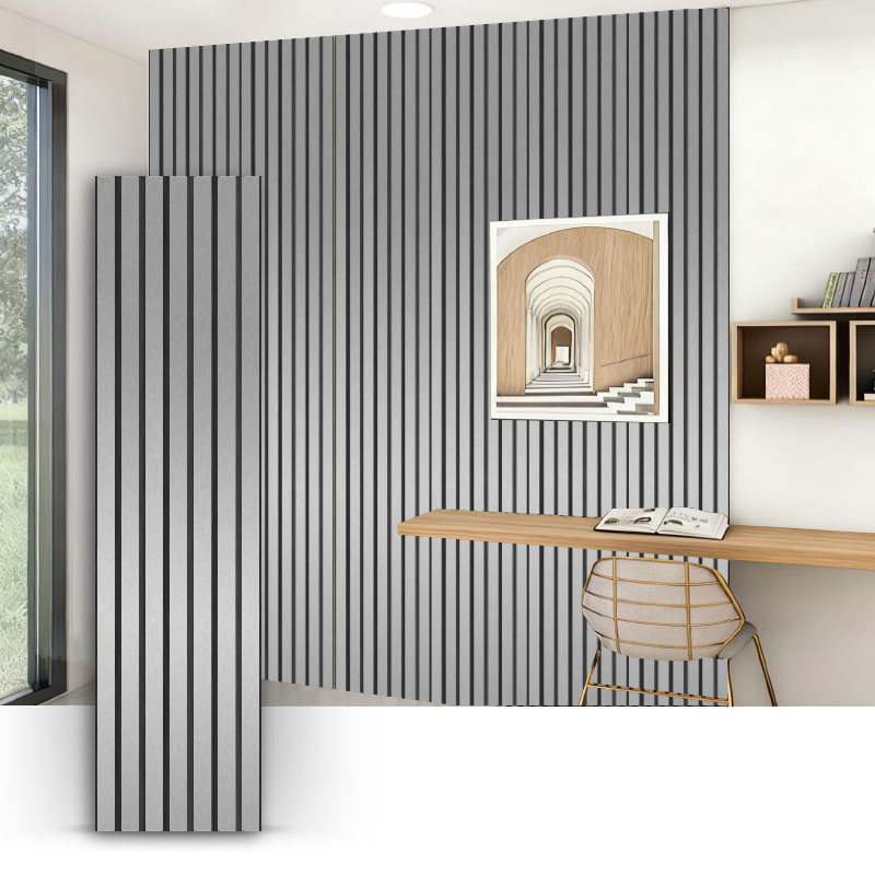 Gallervägg/akustisk väggpanel (3-sidig PVC-lindad) - metallisk borstad färg 2400/2700 mm x 600 mm